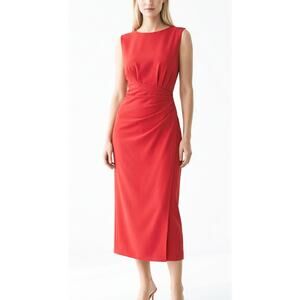 Exquise Noa Draped Sleeveless Red Crepe Midi Dress 36 4 S NWT $335